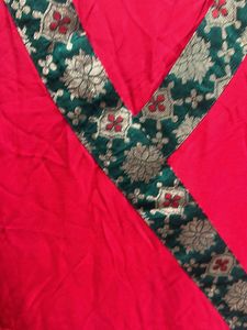 Red Anarkali Kurta with Green Embellishments