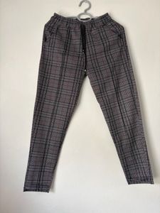 Grey Plaid Zip Front Pants