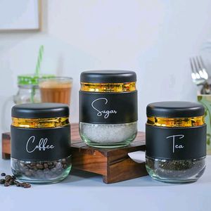 Classy Tea, Coffee, Sugar Container Set in Black