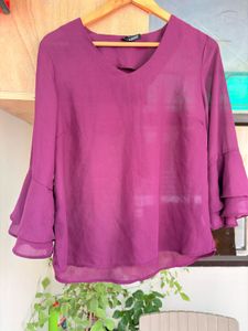 Chic Purple Ruffled Sleeve Blouse