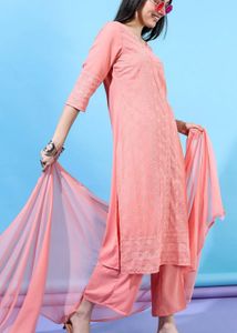 Elegant Peach Embroidered Kurta Set with Dupatta