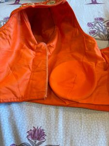 Orange Embroidered silk Blouse