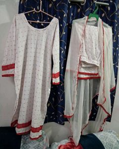 White Kurta Set with Red Detailing