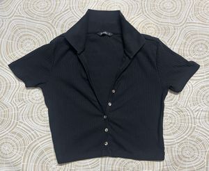 Black Textured Button-Up Shirt