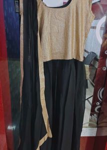 Elegant Black &amp; Gold Ethnic Saree Style Gown