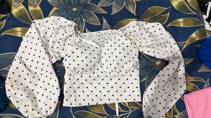 White Polka Dot Puff Sleeve Top