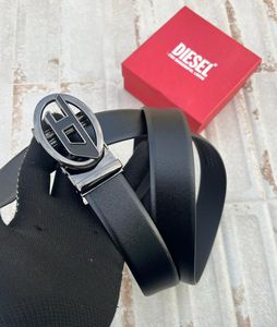 Diesel Black Leather Belt with Silver Buckle