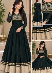 🖤 Black & Gold Embroidered Anarkali Gown ✨