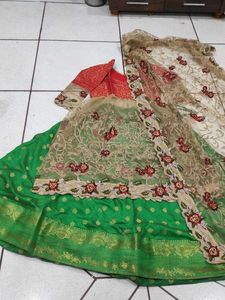 Green Ethnic Skirt with net frok style kurta wit
