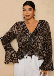 Leopard Print Ruffle Tie-Front Top