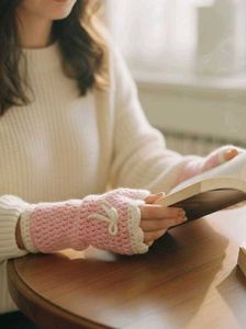 Cute Pink Crochet Fingerless Gloves