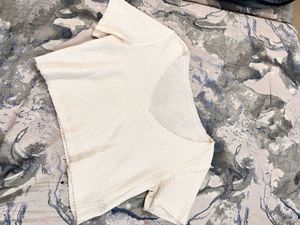Cream Textured Cropped Top