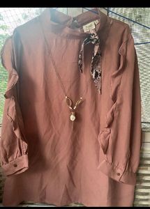 Ruffle Sleeve Blouse with Scarf &amp; Necklace