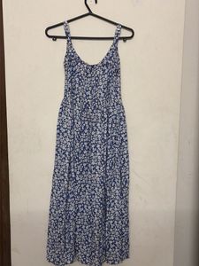 Blue Floral Button-Up Midi Dress