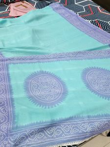 Beautiful Teal Saree with Bandhani Print