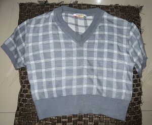 Cute Blue Plaid V-Neck Cropped Top💙