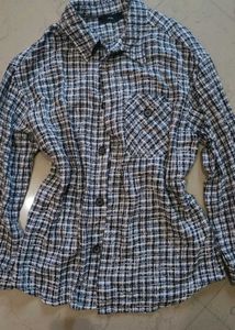 Black & White Plaid  Shirt,tweed shacket