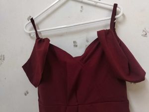 Chic Cold Shoulder Wine Red Dress