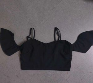 shein black flutter sleeve crop top.
