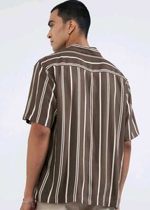Westside Men's Brown Striped Short Sleeve Shirt