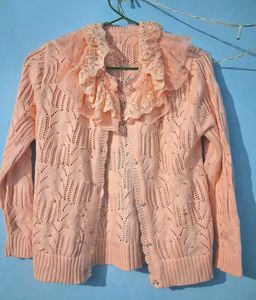 Chic Pink Pearl Embellished Cardigan