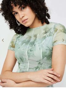 Sheer Marble Print Mesh Top