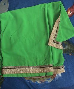 Green Ethnic Saree with Gold Border