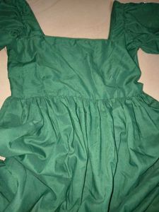 Elegant Green Puff Sleeve Dress