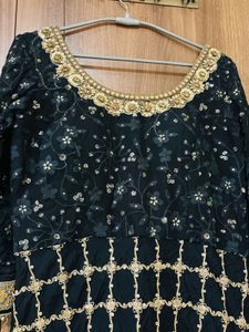 Elegant Black Floral Embroidered Lehenga