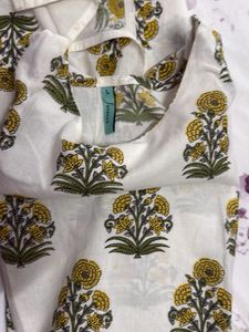 White and yellow Floral Kurta Set