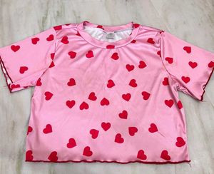 Cute Pink Heart Crop Top from street style store
