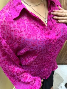 Vibrant Pink Textured Button-Up Shirt