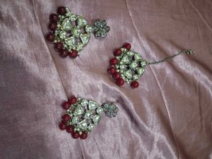 SilverPlated Kundan Style Earrings + MaangTikka