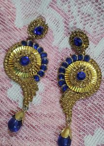 Elegant Gold &amp; Blue Drop Earrings