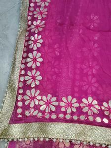 Vibrant Pink Heavy Embroidered Dupatta