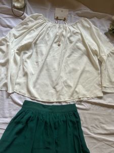 Flowy Green Maxi Skirt with Bell Sleeve Top