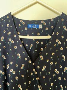 Navy Floral Print Midi Dress