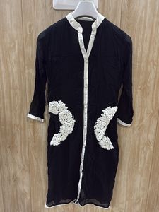 Stylish Black Kurta with White Embellishments