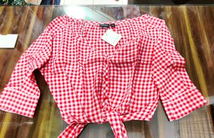 Red Gingham Tie-Front Crop Top