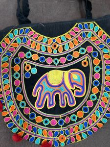 Boho Elephant Embroidered Tote Bag