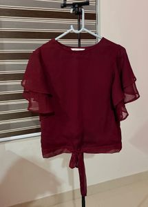 Maroon Ruffle Sleeve Top