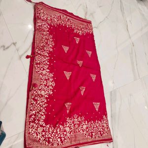 Elegant Pink Embroidered Saree
