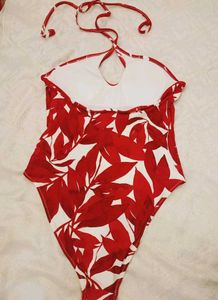 Stylish Red Floral Halterneck Swimsuit