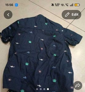 boy's Navy Blue Printed Short Sleeve Shirt(3-4 yea