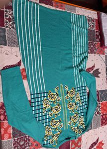 woollen Teal Kurta with Floral Print