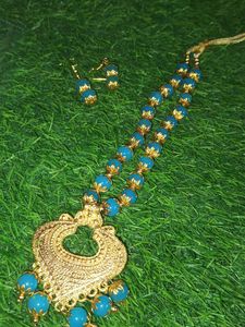 Blue Beaded Gold Necklace Set