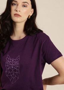 Purple Owl Graphic Pure Cotton T-Shirt