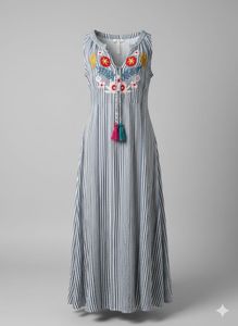 Striped Embroidered Dress with slight di
