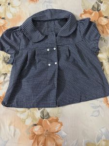 Cute Gingham Top &amp; Black Skirt Set
