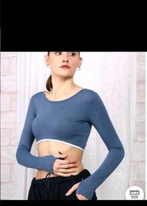 Blue Thumbhole Crop Top